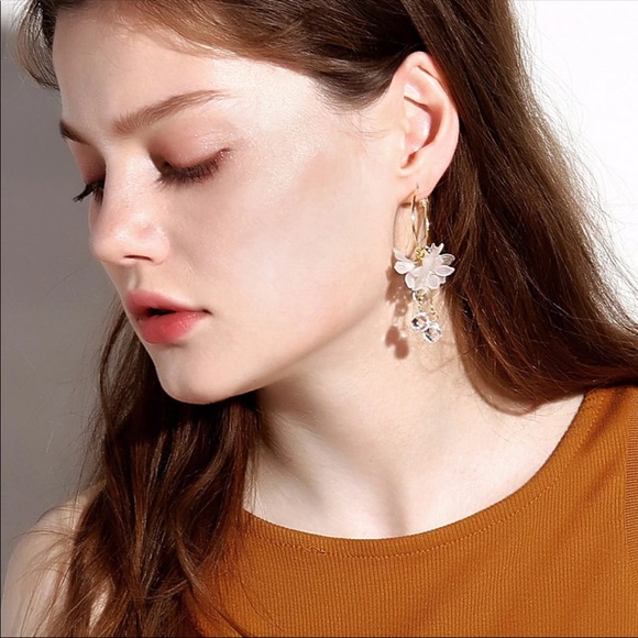 Crystal Floral Hoop Earrings - Picture 6 of 7